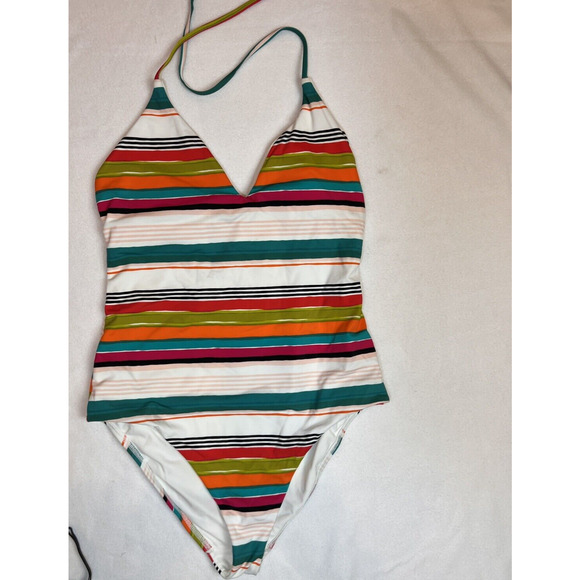 LOFT Beach One Piece Swimsuit – Size‎ 8 – NWT – Tropical Striped - Picture 1 of 3